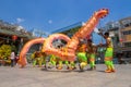 Ho Chi Minh, Vietnam - February 18, 2015 : Dragon dancing to celebrate Lunar New Year at Thien Hau Pagoda Royalty Free Stock Photo