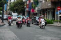 Ho Chi Minh, Vietnam - 17 Jul 2019: many motorbikes on modern city street. Huge traffic of modern asian city