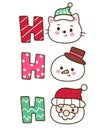 Ho ho ho Christmas lettering cartoon with cat snowman and santa claus (happy new year kids) animal kawaii kitten