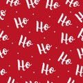 Ho Ho Ho Christmas vector greeting card lettering seamles pattern red background