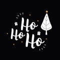 Ho Ho Ho Christmas tree greeting text lettering black background