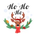 Ho ho ho. lettering with deer and fir branches