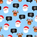 Ho ho ho. Santa and reindeer. Seamless pattern. Christmas background. Vector illustration Royalty Free Stock Photo