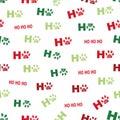 HO HO HO text with doodle paw prints