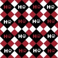 Ho ho ho text with paw prints and check plaid pattern