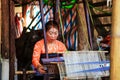 HOA BINH, Vietnam, November 4, 2017 Thai ethnic minority women, highland Mai Chau, Hoa Binh, brocade.