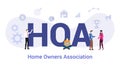 Hoa home owners association concept with big word or text and team people with modern flat style - vector