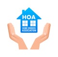 HOA - home owners association. House icon, label. Vector stock illustration