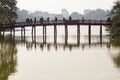 Hoan Kiem Lake Hanoi Vietnam 20/12/2013 red Huc Bridge with wedding and people