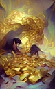 A fantasy dragon`s golden hoard - abstract digital art