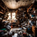 Hoarder\'s home filled with junk - ai generated image