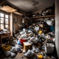 Hoarder\'s home filled with junk - ai generated image