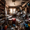 Hoarder\'s home filled with junk - ai generated image