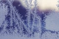 Hoarfrost on a window in the winter