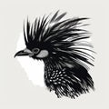 Hoatzin: A Black And White Silhouette On A White Background