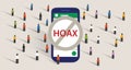 Hoax news spread using group chat messaging app smart phone communication group of people