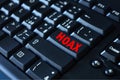 Hoax word on red keyboard button. Computer keyboard key with danger sign with words Internet Hoax, Danger of Internet Hoax. Royalty Free Stock Photo