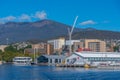 HOBART, AUSTRALIA, FEBRUARY 22, 2020: Mount Wellington above port of Hobart in Australia Royalty Free Stock Photo