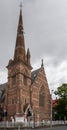 Hobart, Tasmania, Australia - December 14, 2009: Closeup of the brown stone Christian Science Church including spire downtown
