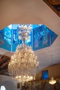 Interior of the Greek Orthodox church of St George the Matyr, showing chandelier centrepiece Royalty Free Stock Photo