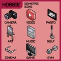 Hobbie color outline isometric icons set Royalty Free Stock Photo