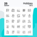 25 Hobbies Icon Set. 100% Editable EPS 10 Files. Business Logo Concept Ideas Line icon design Royalty Free Stock Photo