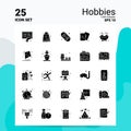 25 Hobbies Icon Set. 100% Editable EPS 10 Files. Business Logo Concept Ideas Solid Glyph icon design