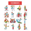 Hobbies illustration, thin line icons, linear flat signs, vector symbols