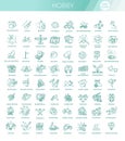 Hobbies and interest detailed line icons set in modern line icon style for ui, ux, web, app design