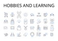 Hobbies and learning line icons collection. Pastime, Leisure activity, Interest, Amusement, Diversion, Pursuit