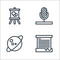 Hobbies line icons. linear set. quality vector line set such as beekeeping, astronomy, microphone