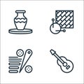 hobbies line icons. linear set. quality vector line set such as guitar, pinball, knitting