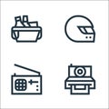 Hobbies line icons. linear set. quality vector line set such as photography, listen, motorbike