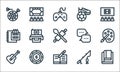 Hobbies line icons. linear set. quality vector line set such as read, write, guitar, fishing, casino chip, draw, chat box, Royalty Free Stock Photo