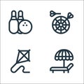 Hobbies line icons. linear set. quality vector line set such as sun bath, kite, darts