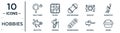 hobbies linear icon set. includes thin line table tennis, skateboarding, badminton, trekking, paintball, baking, multitool icons Royalty Free Stock Photo