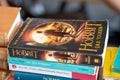 The Hobbit book by J.R.R. Tolkien at the flea market. Royalty Free Stock Photo