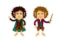 Two cute hobbits cartoon style vector illustration Royalty Free Stock Photo