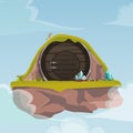 Hobbit house on air island, Cartoon vector illustration Royalty Free Stock Photo