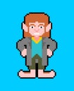 Hobbit pixel art little man isolated. magic homunculus with big legs 8 bit Royalty Free Stock Photo