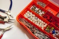 Hobby beads kit and pliers Royalty Free Stock Photo