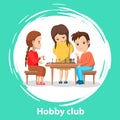 Hobby Club Kids Playing Chess Board Games Vector