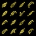 Hobby fish bait icons set vector neon