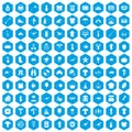 100 hobby icons set blue