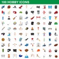 100 hobby icons set, cartoon style Royalty Free Stock Photo