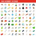 100 hobby icons set, isometric 3d style Royalty Free Stock Photo
