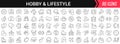 Hobby and lifestyle linear icons in black. Big UI icons collection in a flat design. Thin outline signs pack. Big set of icons for Royalty Free Stock Photo