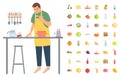 Hobby of Man, Male Cooking Food in Kitchen Vector