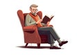 Hobby - reading a book, a man in a chair isolated on a white background. Generative ai Royalty Free Stock Photo