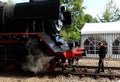 A hobbyist checks out the historical train